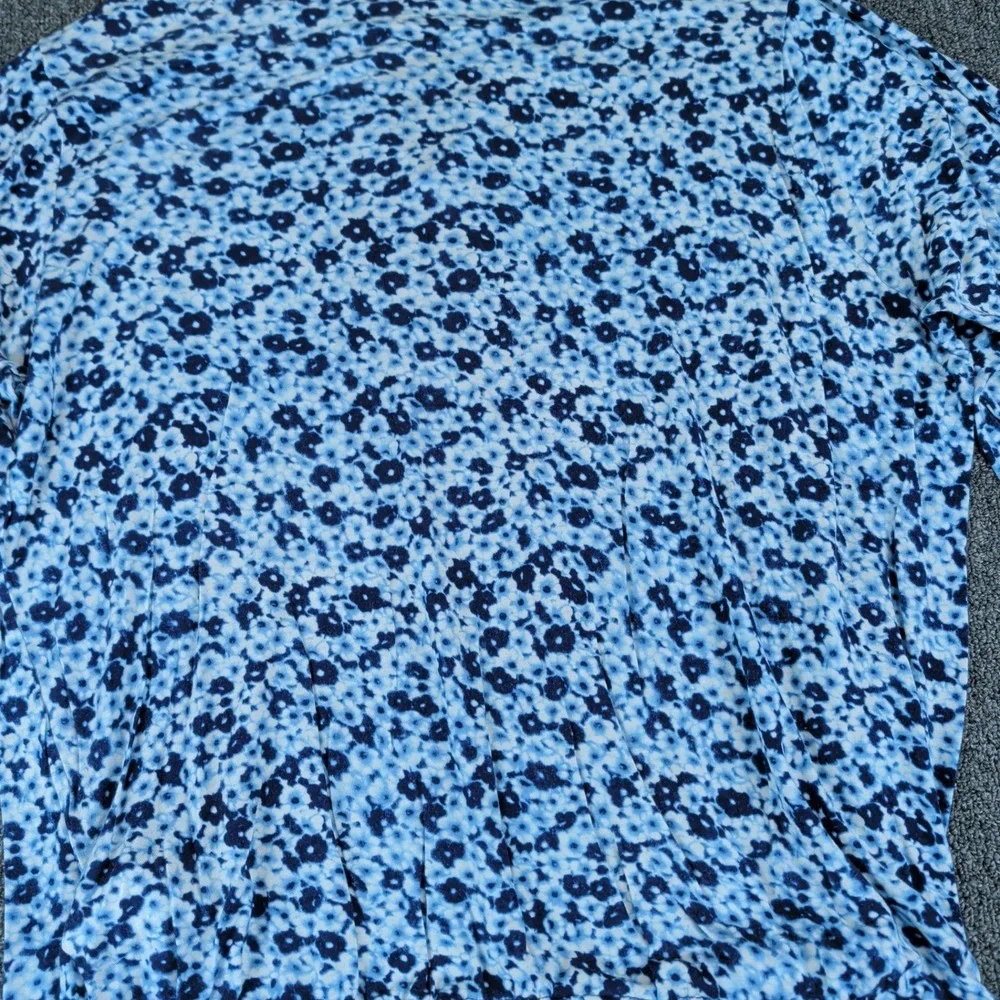 Michael Michael Kors 1X Women Blue Floral Keyhole 3/4 Sleeve Viscose‎ Blouse Top